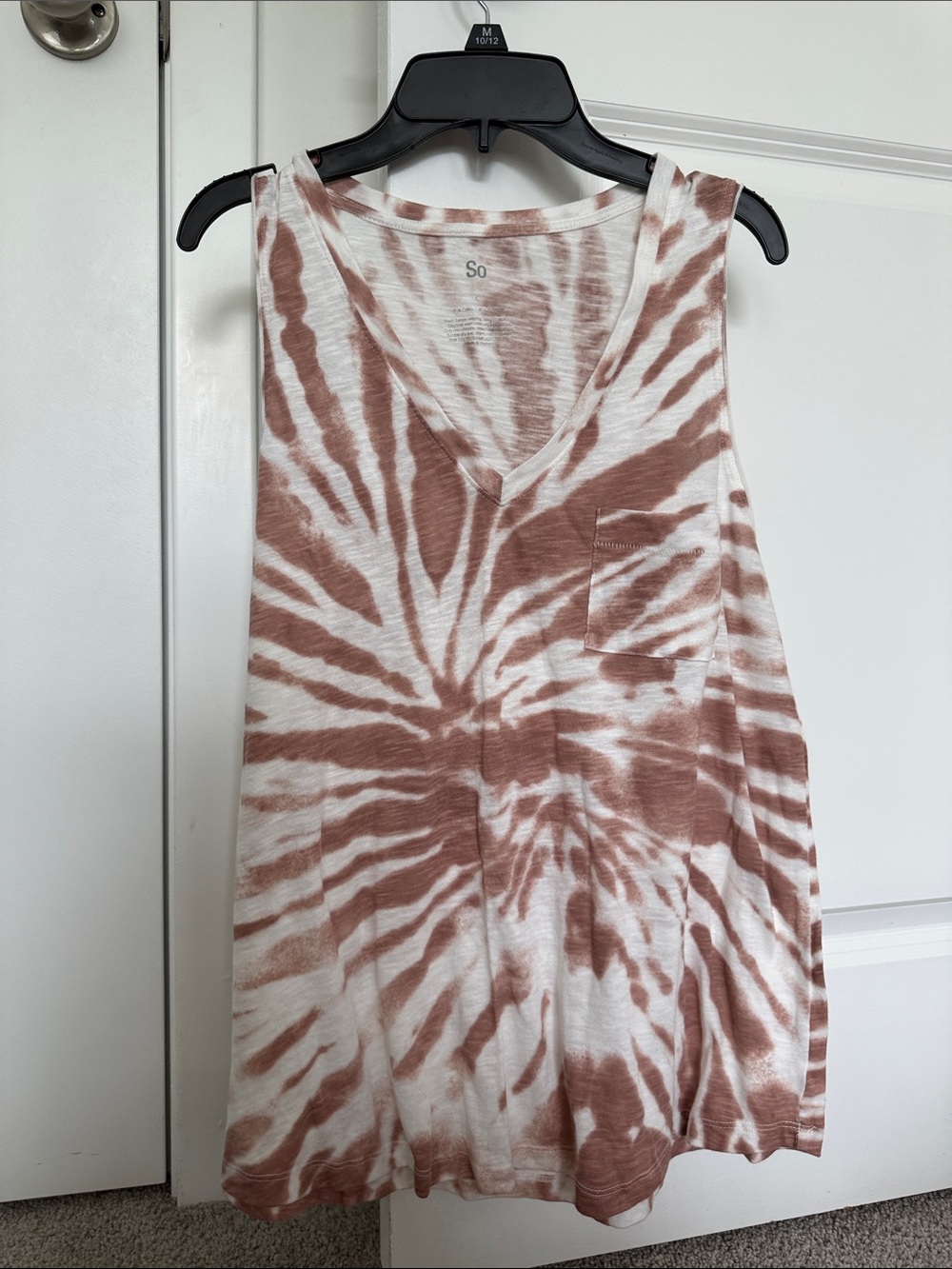 SO White and Brown Tie Dye V-Neck Tank with Chest Pocket